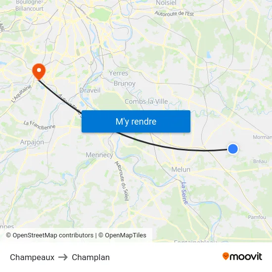 Champeaux to Champlan map