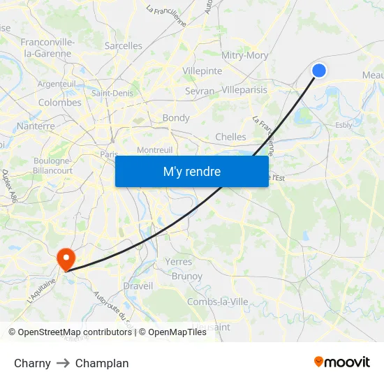 Charny to Champlan map