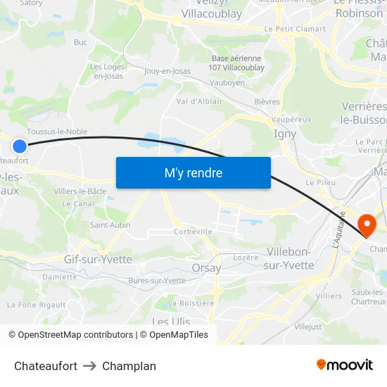 Chateaufort to Champlan map