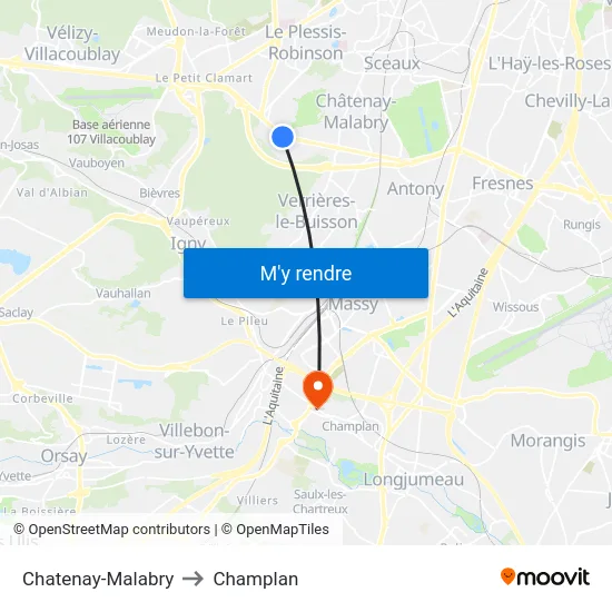 Chatenay-Malabry to Champlan map