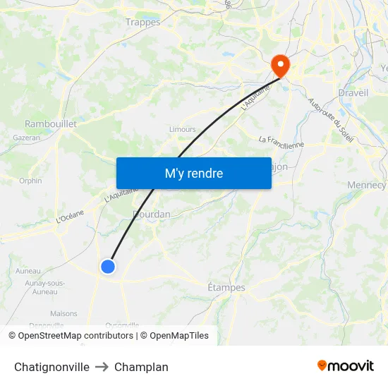 Chatignonville to Champlan map