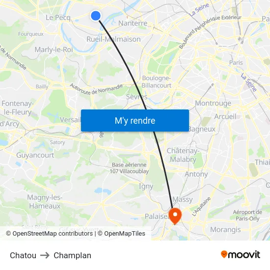 Chatou to Champlan map
