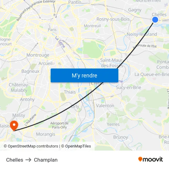 Chelles to Champlan map