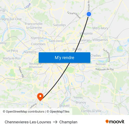 Chennevieres-Les-Louvres to Champlan map