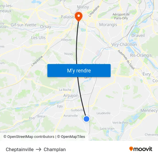 Cheptainville to Champlan map