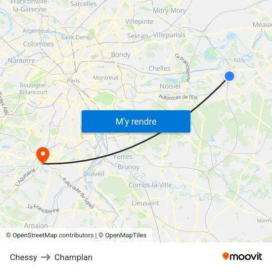 Chessy to Champlan map