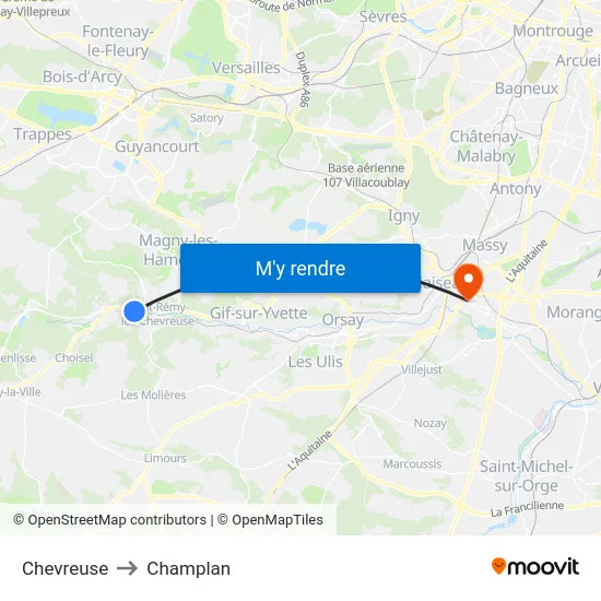 Chevreuse to Champlan map