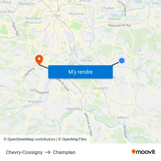 Chevry-Cossigny to Champlan map