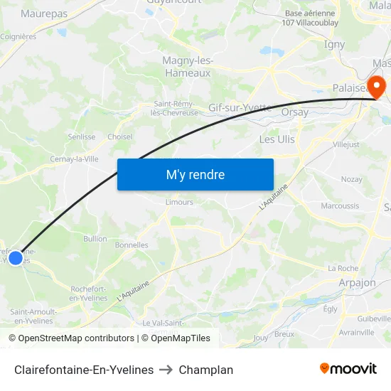 Clairefontaine-En-Yvelines to Champlan map