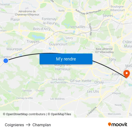 Coignieres to Champlan map