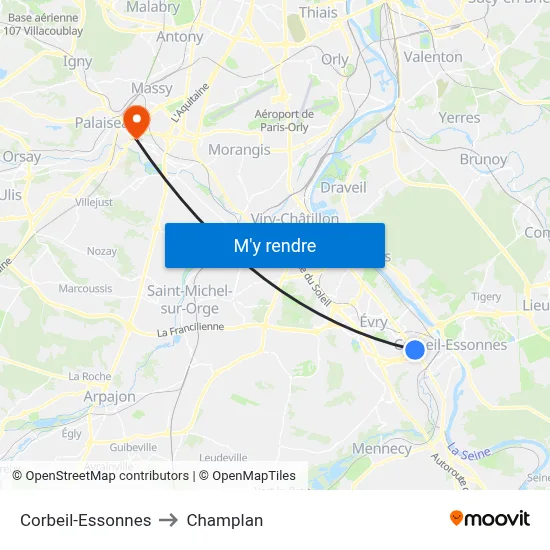 Corbeil-Essonnes to Champlan map