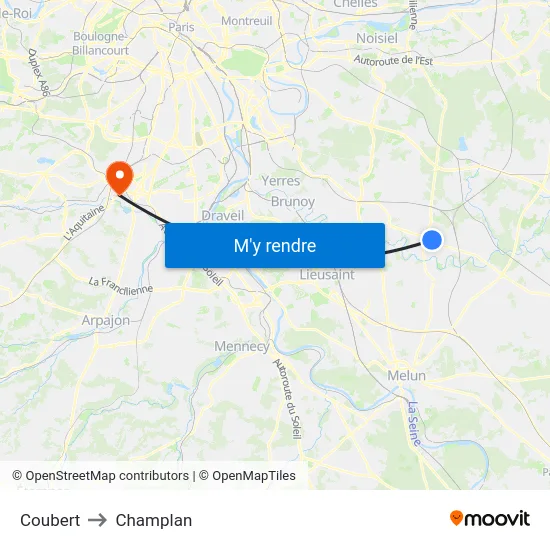 Coubert to Champlan map