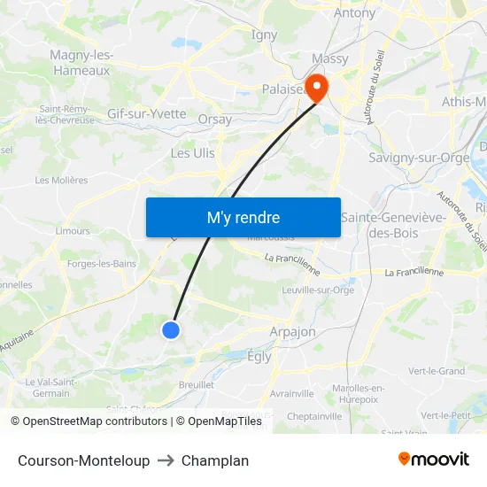 Courson-Monteloup to Champlan map