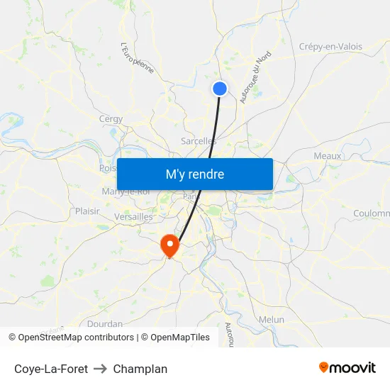 Coye-La-Foret to Champlan map