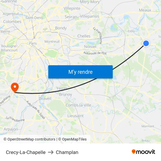 Crecy-La-Chapelle to Champlan map