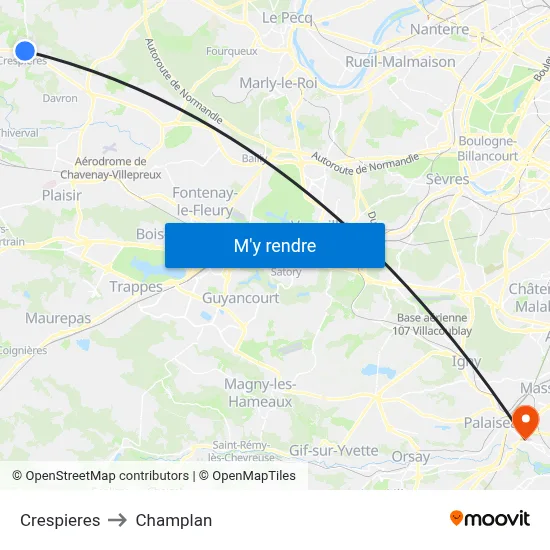 Crespieres to Champlan map