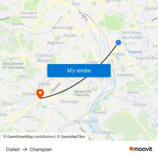 Creteil to Champlan map