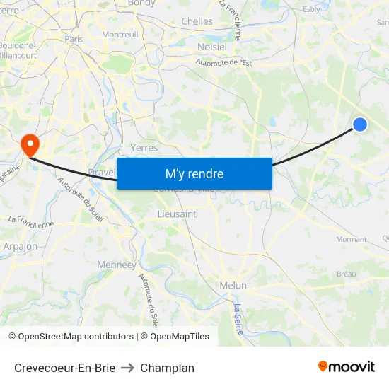 Crevecoeur-En-Brie to Champlan map