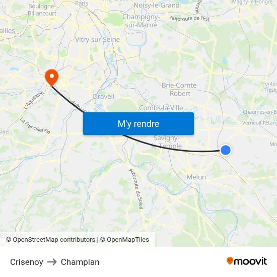 Crisenoy to Champlan map