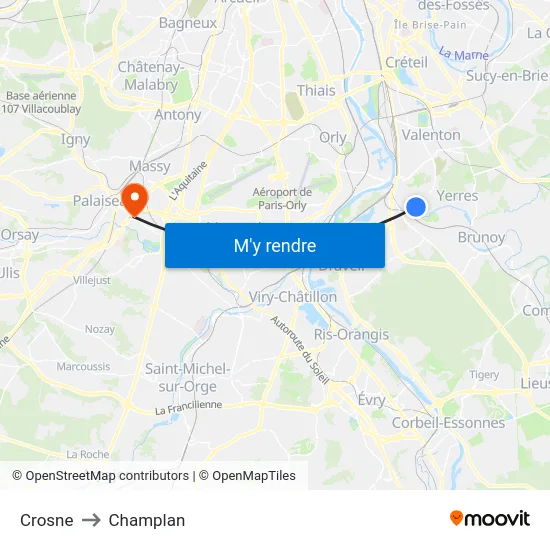 Crosne to Champlan map