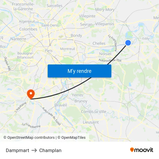 Dampmart to Champlan map