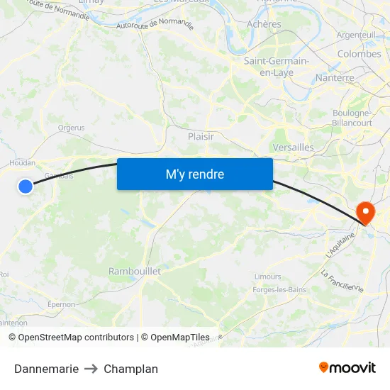 Dannemarie to Champlan map