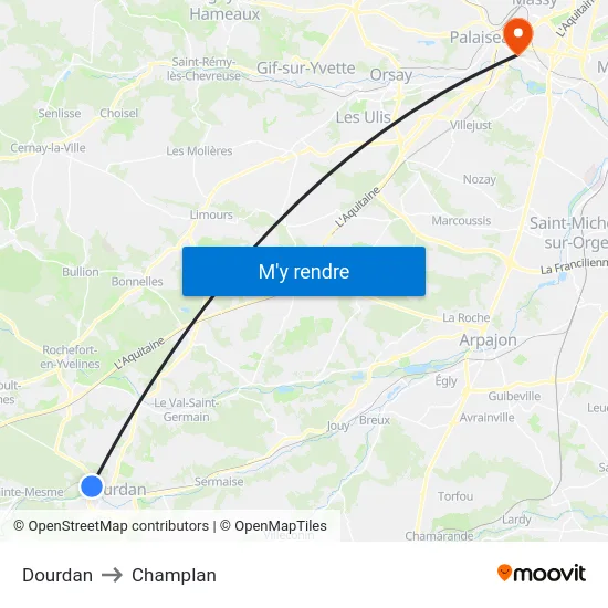 Dourdan to Champlan map