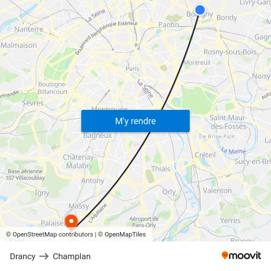 Drancy to Champlan map