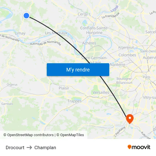 Drocourt to Champlan map