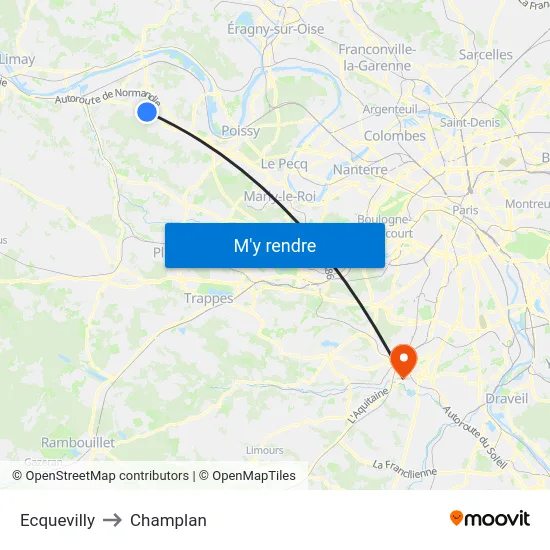 Ecquevilly to Champlan map