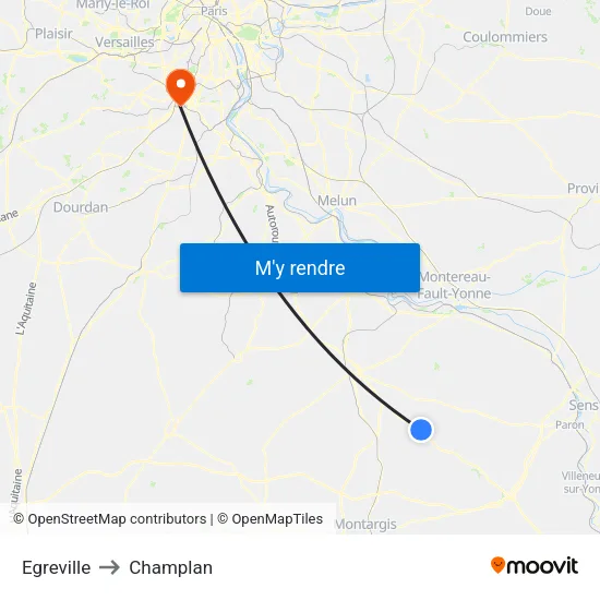 Egreville to Champlan map