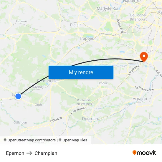 Epernon to Champlan map