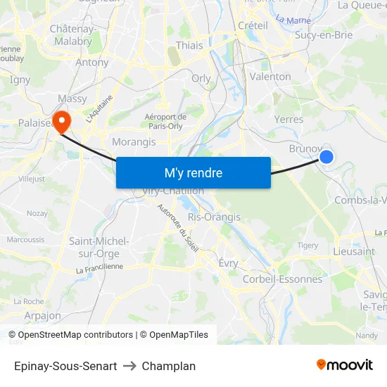 Epinay-Sous-Senart to Champlan map