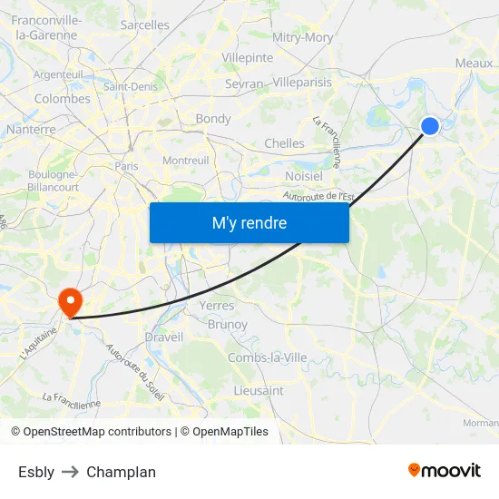 Esbly to Champlan map