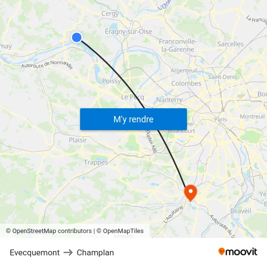 Evecquemont to Champlan map