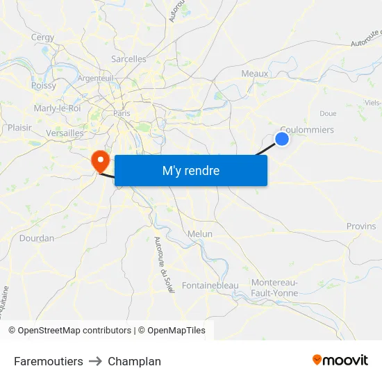 Faremoutiers to Champlan map