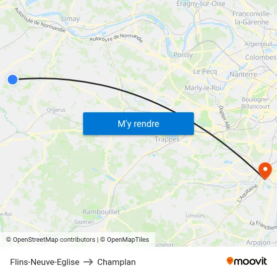 Flins-Neuve-Eglise to Champlan map