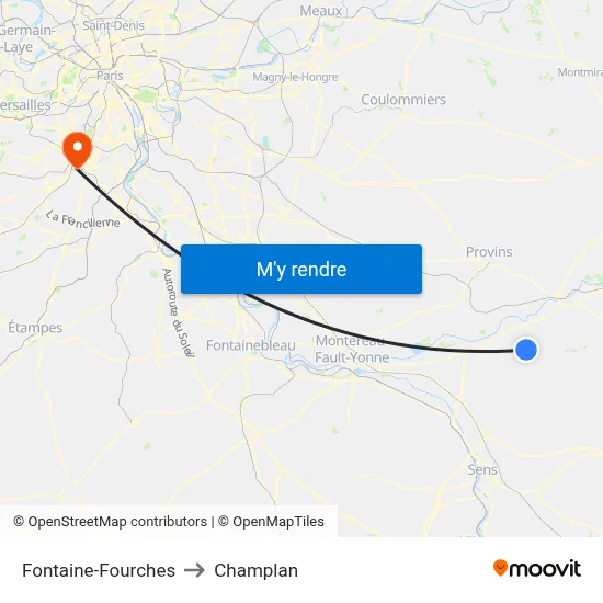 Fontaine-Fourches to Champlan map