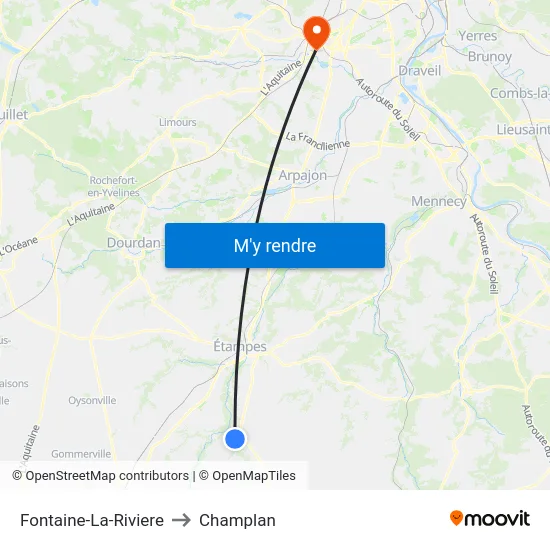 Fontaine-La-Riviere to Champlan map