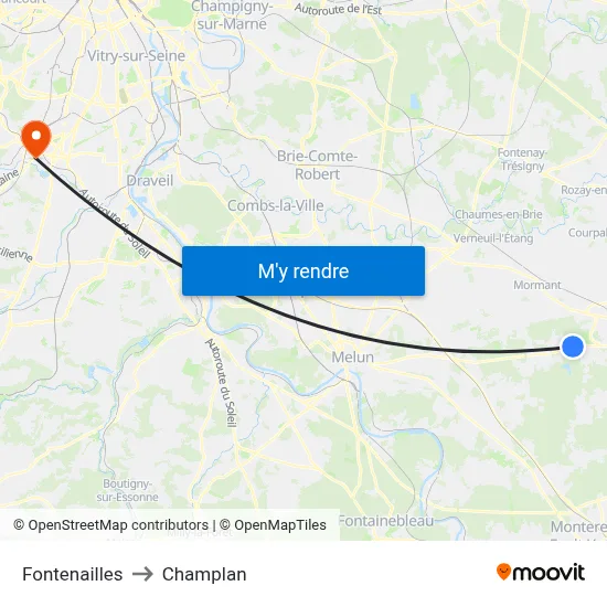 Fontenailles to Champlan map