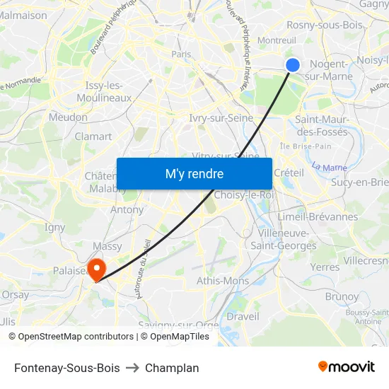 Fontenay-Sous-Bois to Champlan map