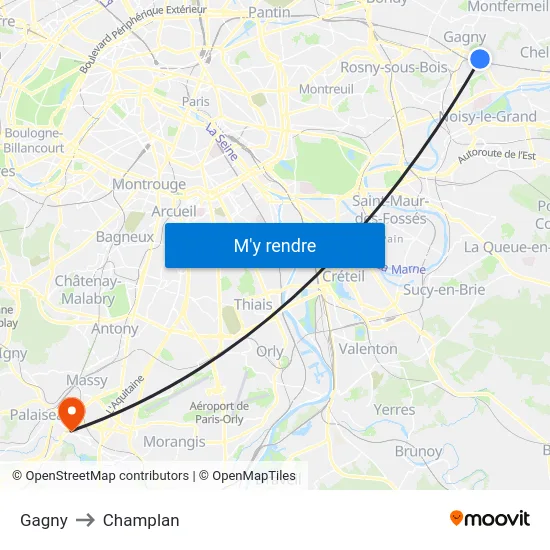 Gagny to Champlan map