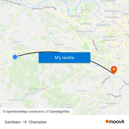 Gambais to Champlan map