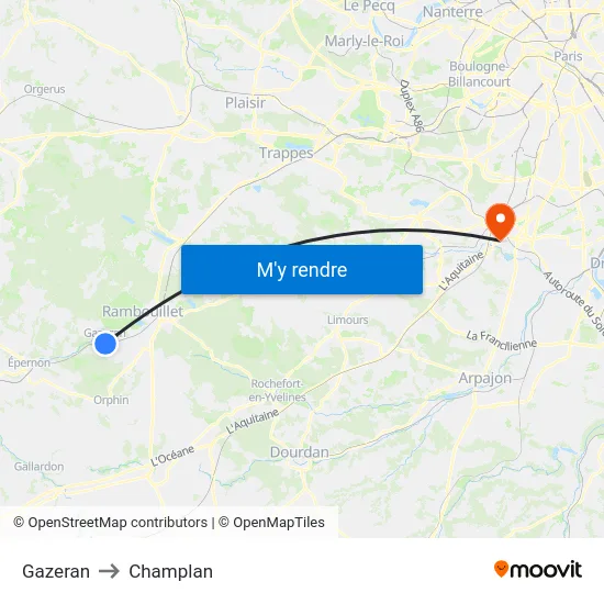 Gazeran to Champlan map