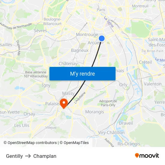 Gentilly to Champlan map