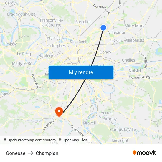 Gonesse to Champlan map