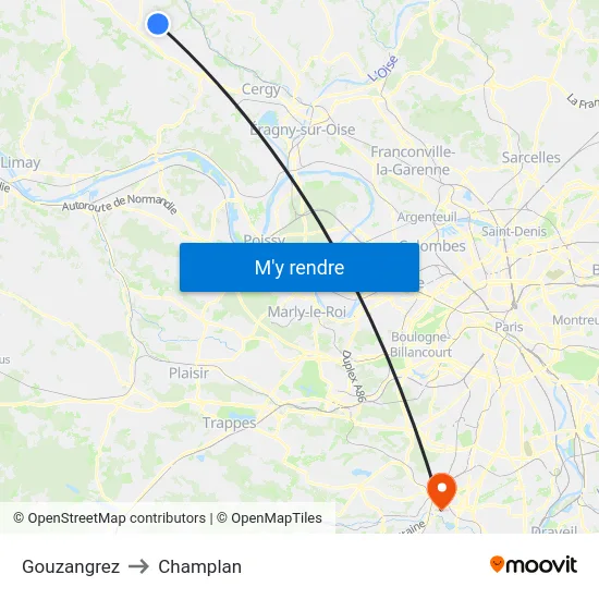Gouzangrez to Champlan map