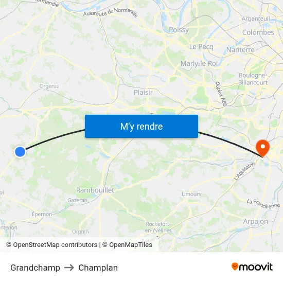 Grandchamp to Champlan map