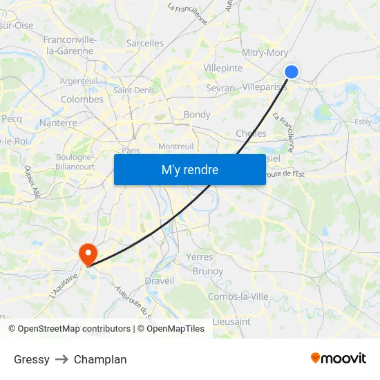 Gressy to Champlan map