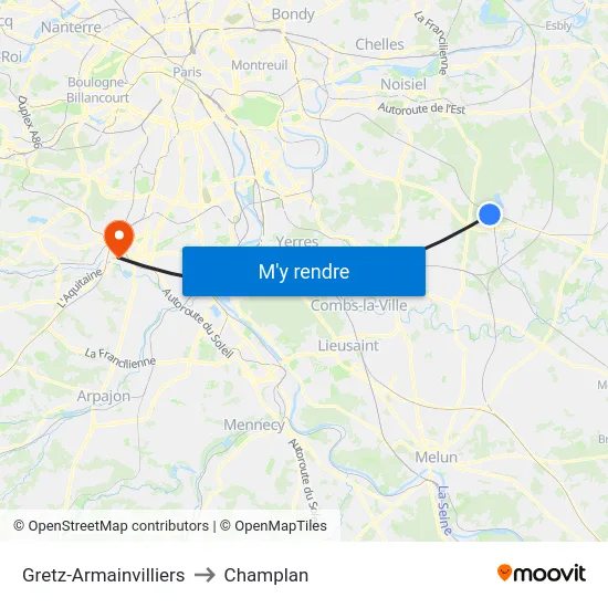 Gretz-Armainvilliers to Champlan map